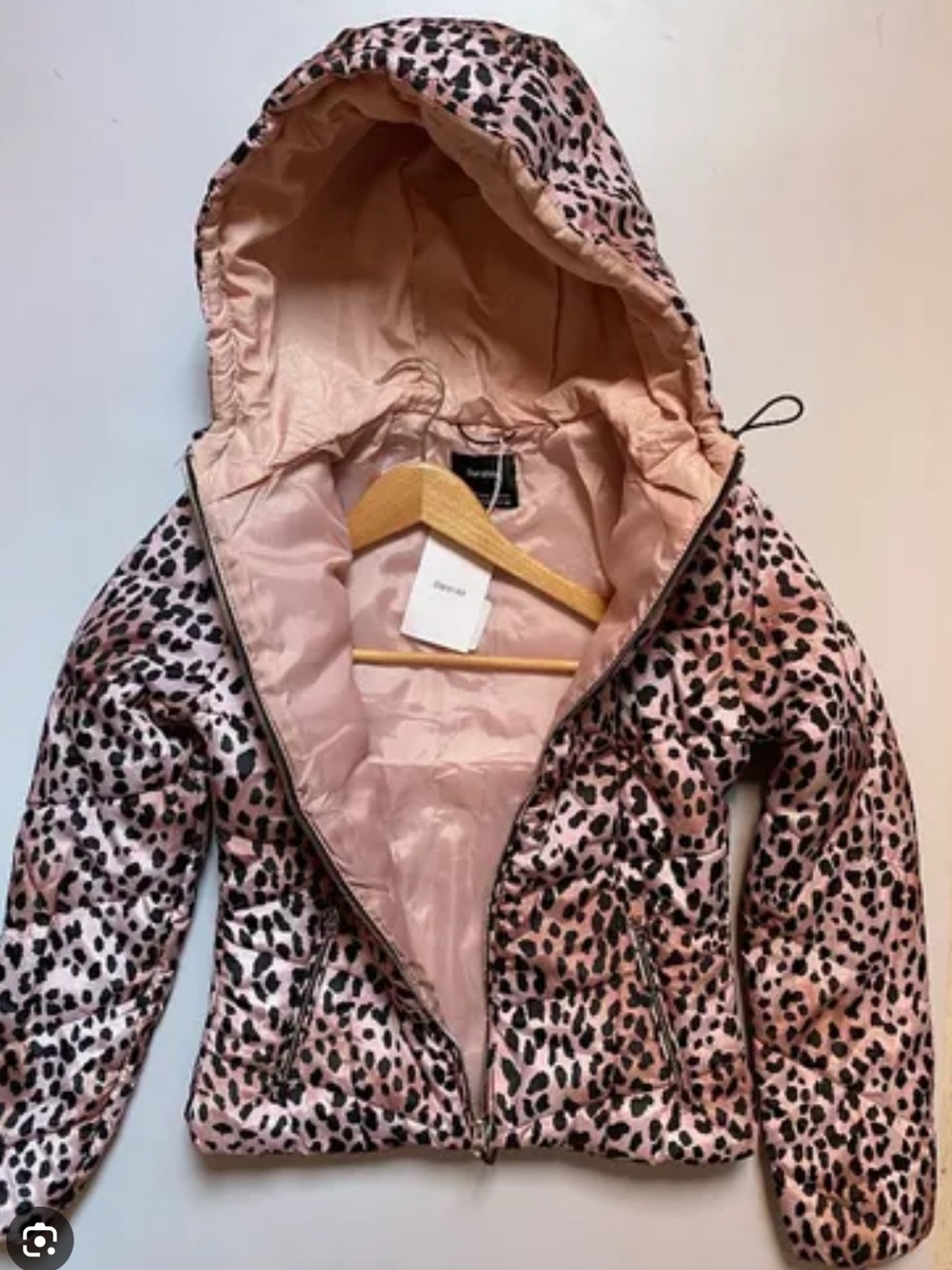 Pink Leopard Bershka Print Puffer Jacket